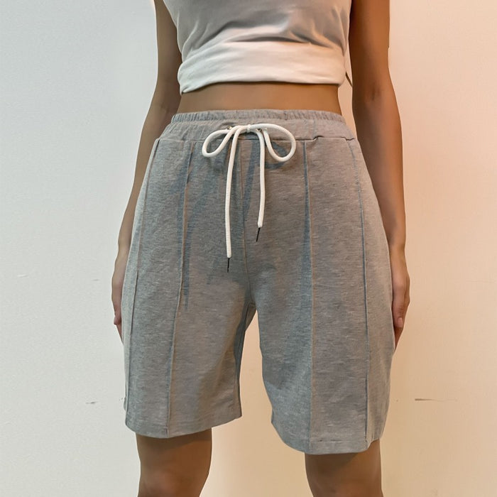 Summer Women Clothing Pants Straight Pleating Gray Sports Shorts