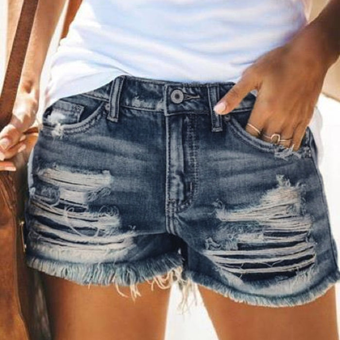 Summer High Waist Ripped Denim Shorts for Women