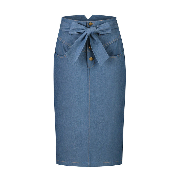 High Waist Denim Skirt Fall/Winter Slim A- line Mid-Length  Midi Skirt Skirt