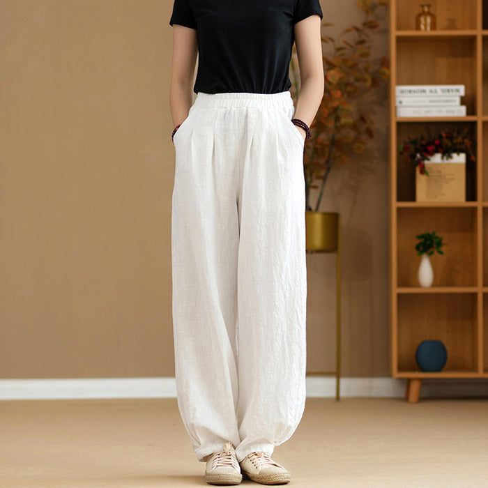 Cotton Linen Women Clothing Spring Summer Artistic Stone Washed Loose Cotton Linen Slimming Trousers Ladies Linen