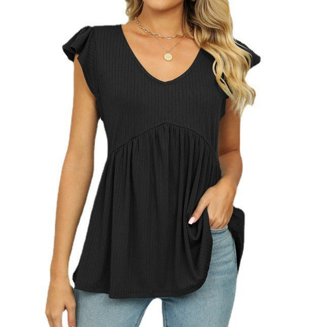 Summer V Neck Pullover Sleeveless Top Solid Color Casual Vest Women