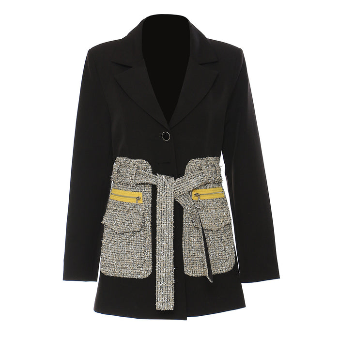 Autumn Winter Personalized Design Special Material Eye Catching Mid ength Blazer