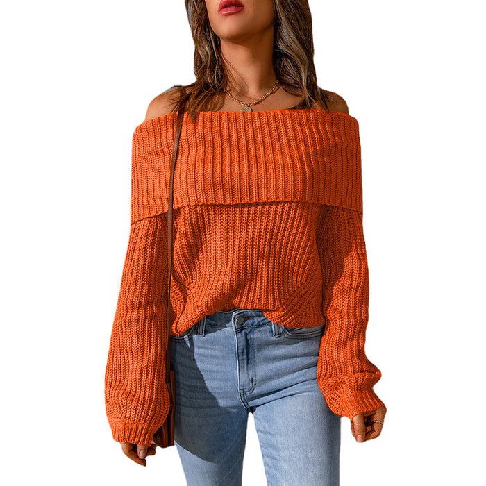 Winter Women Clothing off Shoulder Shoulder Baring Solid Color Loose Fitting Women Sweater for Women