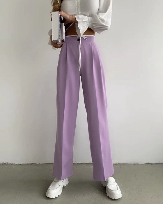 Summer Women Clothing Solid Color Work Pant Elastic Waist Casual Trousers