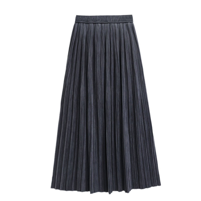 Autumn Winter Thickening Gold Velvet Pleated Skirt for Women Retro Easy Matching Vertical Stripes Large Swing Casual Dress