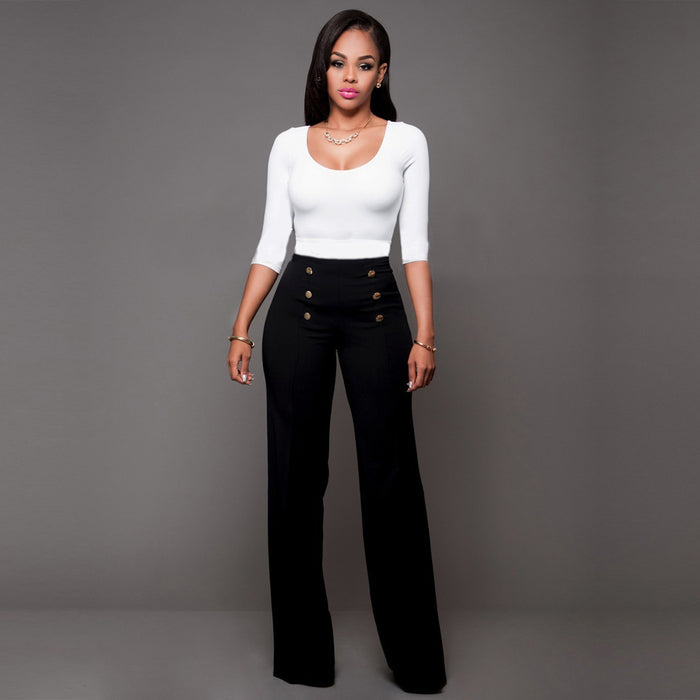 Women Clothing Slim Fitting Cool Double Breasted Flared Pants Five Colors