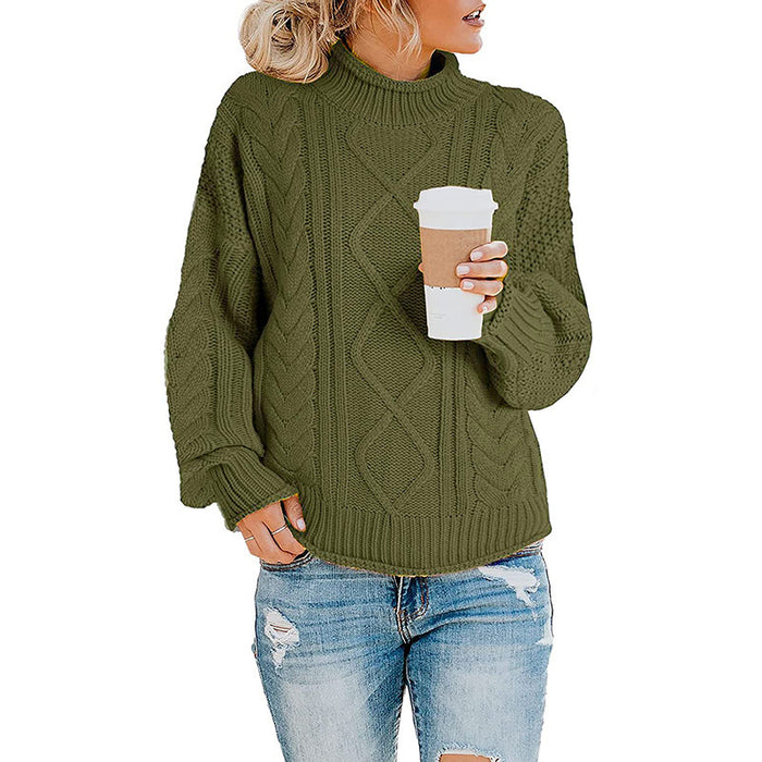 Autumn Winter Knitwear Women Clothing Thick Thread Half Turtleneck Pullover Women