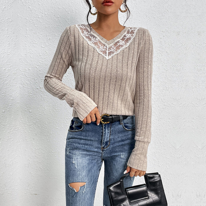 Autumn Women Clothing Solid Color Long Sleeve V neck Sweater