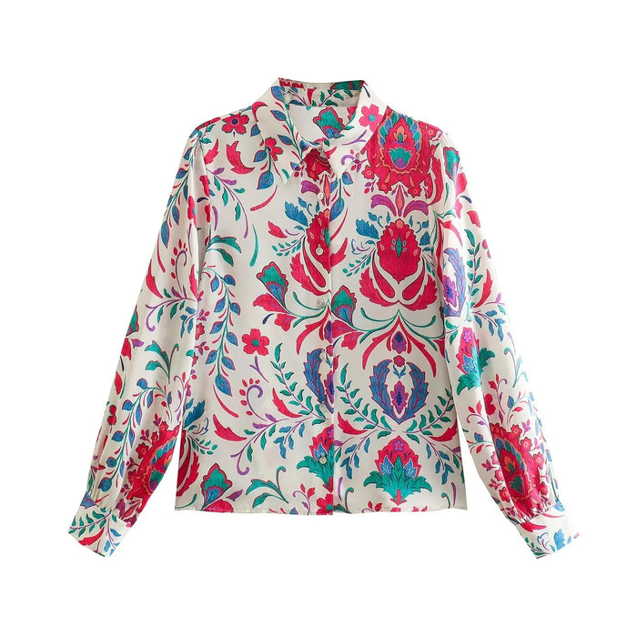 Fall Women Clothing Floral Print Shirt Top