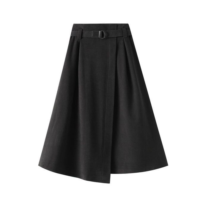 Irregular Asymmetric Skirt for Women Autumn Korean High Waist Slimming Mid-Length A- line Big Hem Skirt