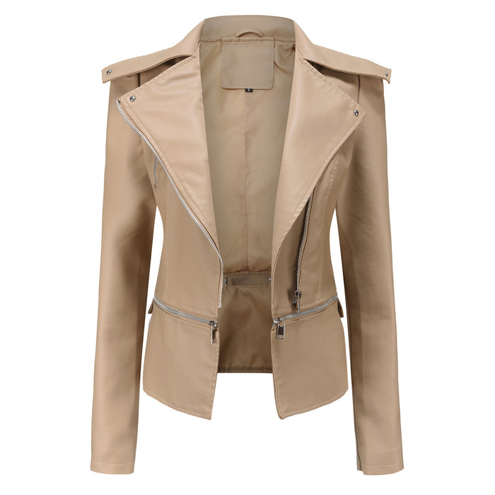 Women Clothing  Size New Leather Coat Women Detachable Hem Spring Autumn Coat Women Fashion Casual Jacket