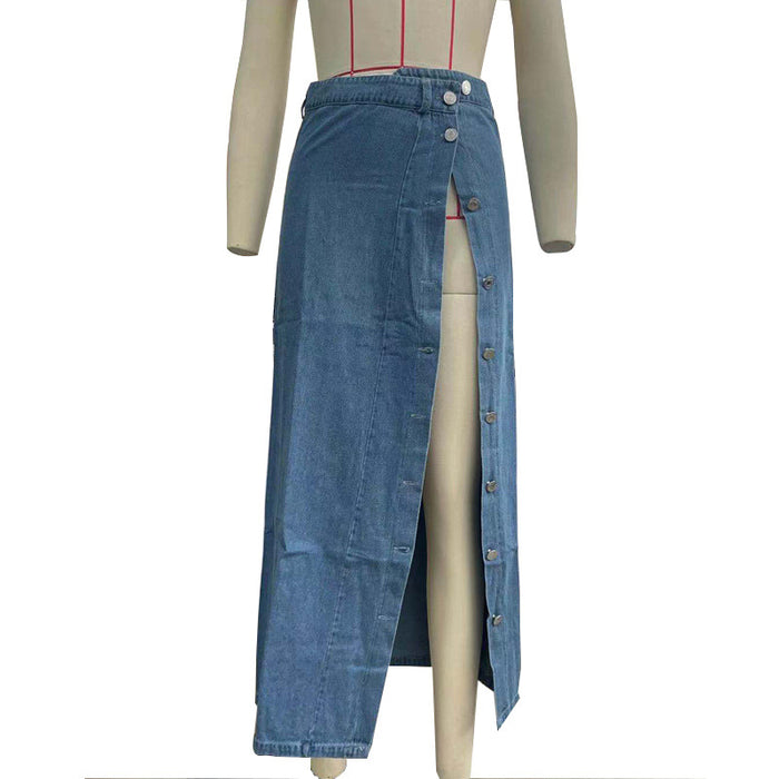 Casual Denim Skirt Slit Sheath Skirt