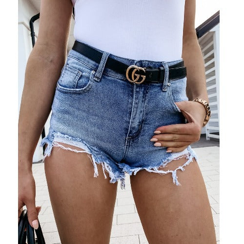 Summer Button Tasseled Jeans Shorts  Pants Women Clothing