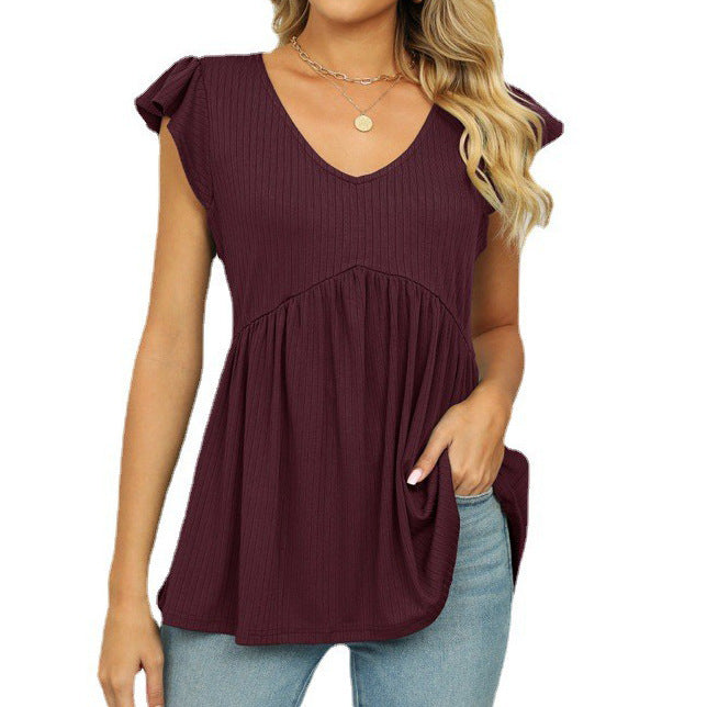 Summer V Neck Pullover Sleeveless Top Solid Color Casual Vest Women