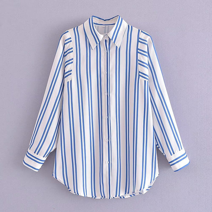 Summer Women Clothing Long Sleeve Double Striped Shirt