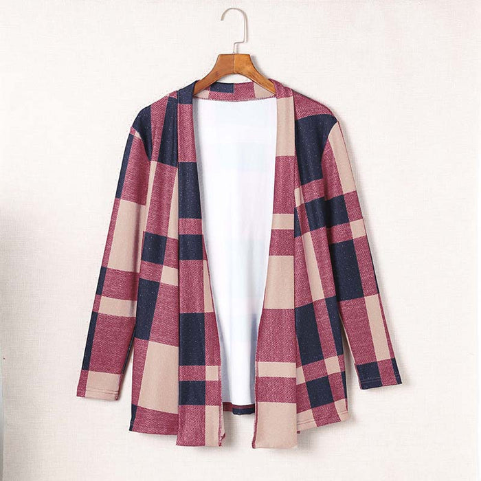 Plaid Tup Cardigan Women Autumn Loose Draped Cardigan A Line Coat Women