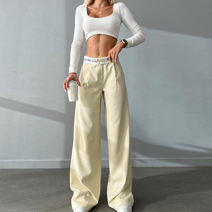 Casual All Match Office Solid Color Trousers High Waist Straight Printed Contrast Color Work Pant for Women