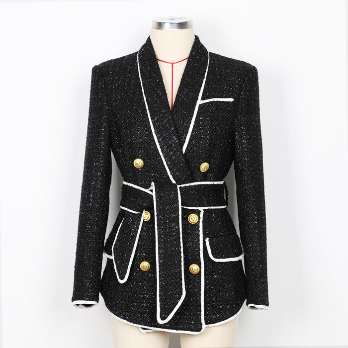 High End Women  Tweed Waist Slimming Women  Business Shorts Blazer Suit Set