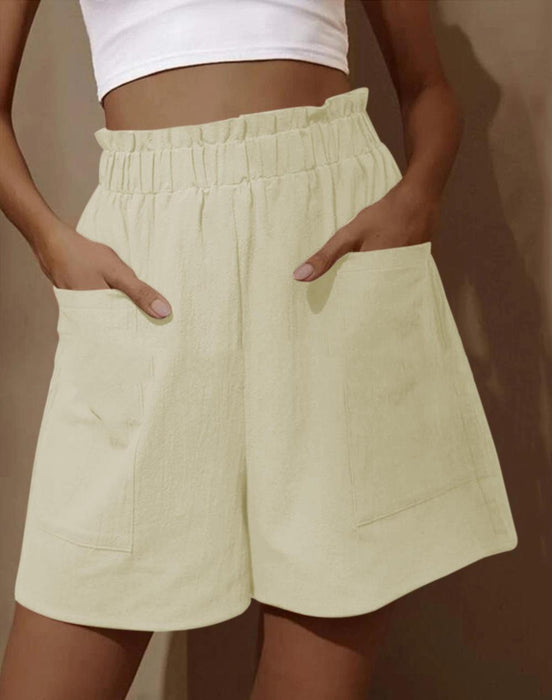 Summer Cotton Linen Outerwear Bud High Waist Shorts Wide Legs Casual Pants