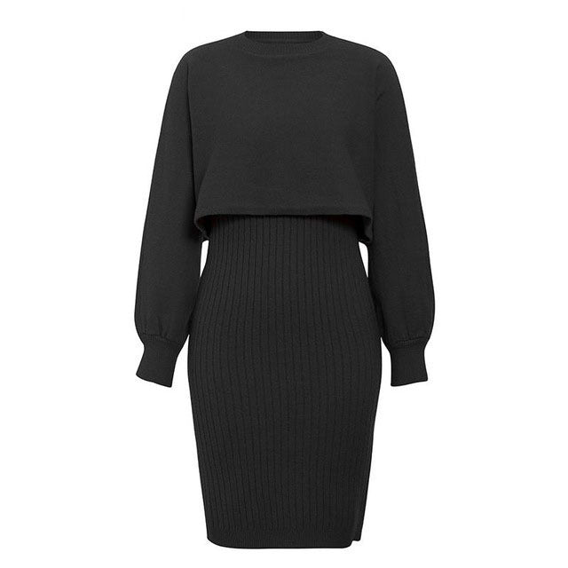 Sexy Knitted Dress Two Piece Set Autumn Winter Solid Color Long Sleeve Sweater Women