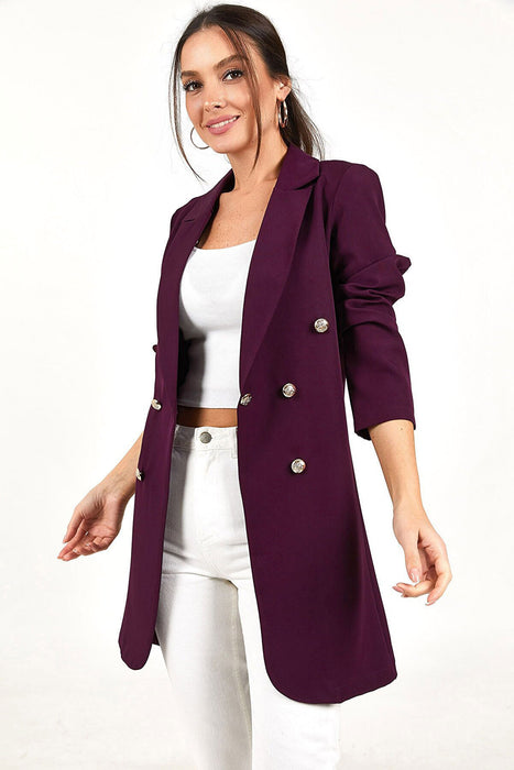 Women Clothing Business Solid Color Casual Double-Breasted Mid-Length Blazer