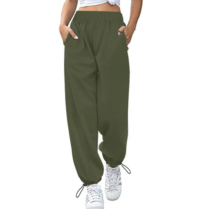 Spring Summer Women Clothing Loose Casual Sports Drawstring Wide Leg Ankle Banded Pants Women Plus Size