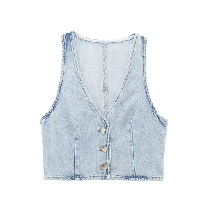 Summer Women  Clothing Sleeveless V neck Denim Jacket High Waist Mini Skirt