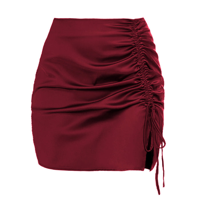 Solid Color Pleating Hip Skirt  Sexy High Waist Zipper Satin Skirt Women Summer Women Clothing