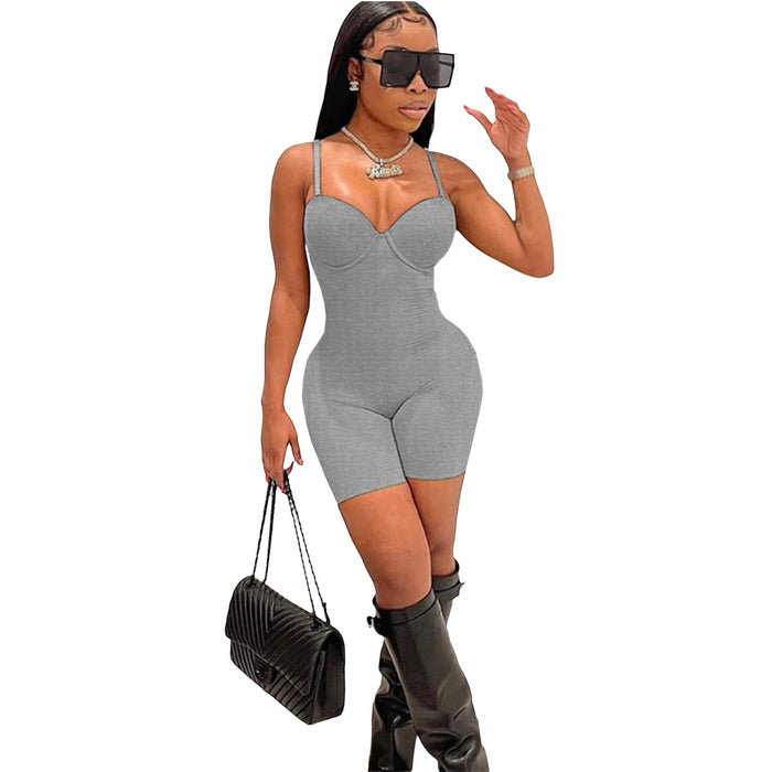 Summer Women Clothing New Sexy Low-Cut Sling High Waist Figure Flattering Sheath Romper for Women Romper