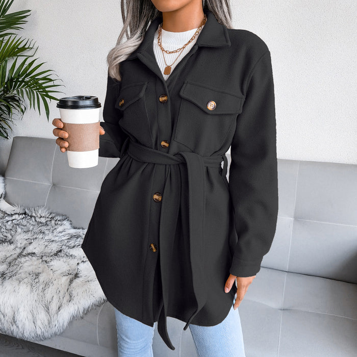 Autumn Winter Single Breasted Woolen Coat Outerwear   Women Clothing