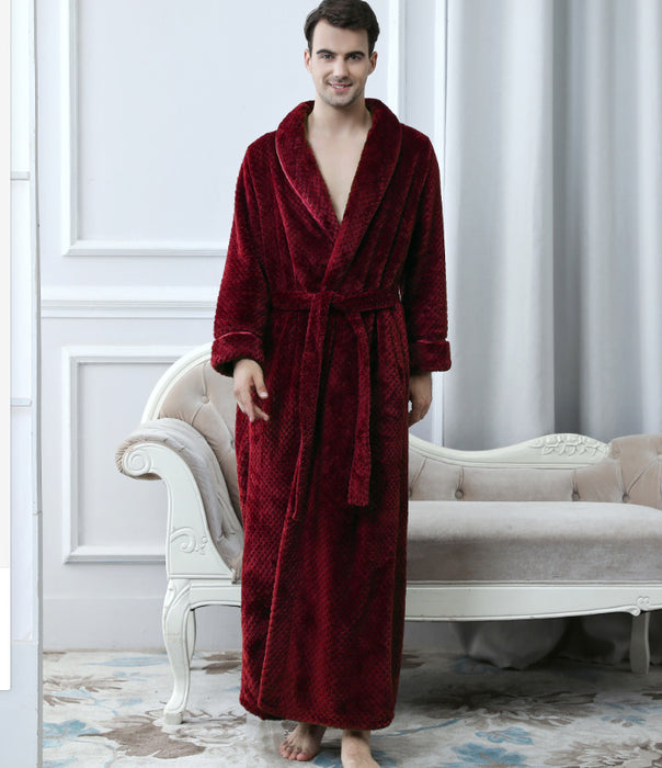 Autumn Winter Bathrobe Lady Couple Waist-Tight Coral Fleece Long Thickened Bathrobe Flannel Nightgown