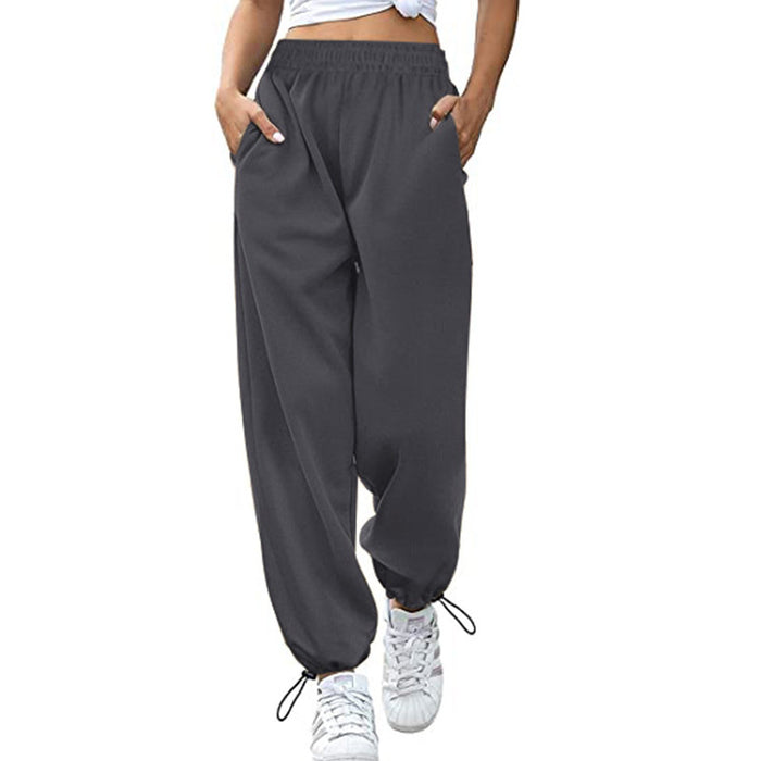 Spring Summer Women Clothing Loose Casual Sports Drawstring Wide Leg Ankle Banded Pants Women Plus Size