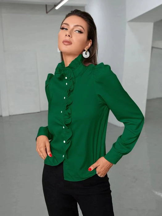 Women  Shirt Autumn High Grade Acetate Fabric Shirt Half Sleeve Ruffled Straight Women  Top