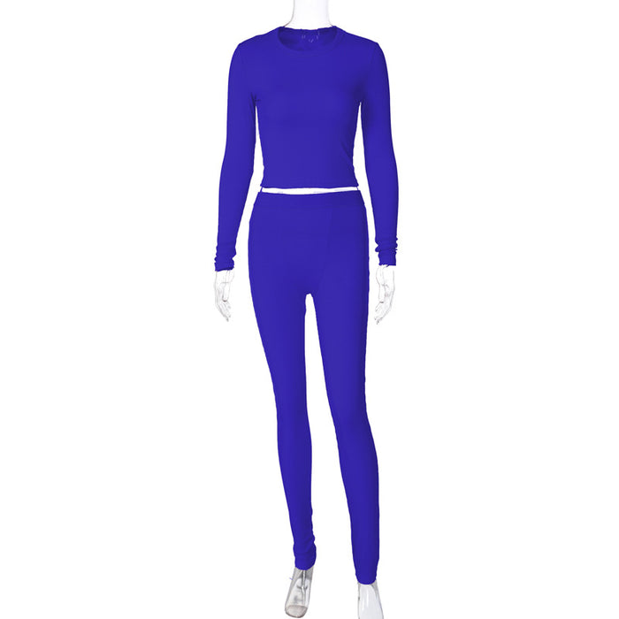 Women  Clothing Summer round Neck Long Sleeve Top Slim Fit Sports Yoga Pants Suit