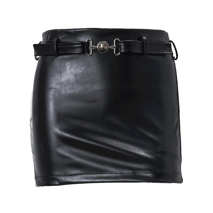 Winter Women   Clothing Sexy Retro Faux Leather Metal Decorative Stitching Skirt