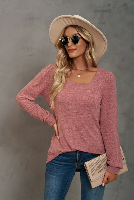 Autumn Winter Popular T shirt Solid Color Pleated Long Sleeve Casual Puff Sleeve Bottoming Shirt