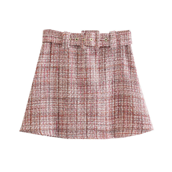 Autumn Women Clothing with Belt Texture Mini Skirt