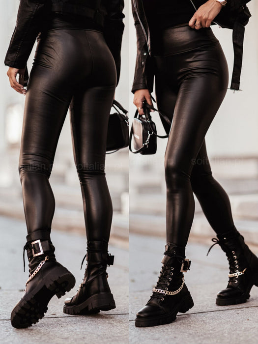 Leather Women Leggings Classic Black High Waist Faux Leather Pants