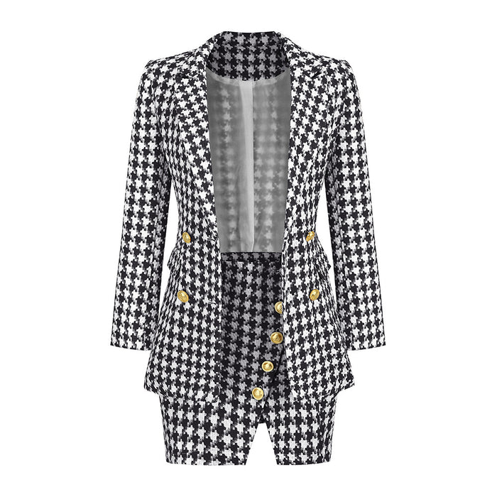 Sexy Socialite Chanel Suit Set Skirt Autumn Winter Women Houndstooth Two Piece Set