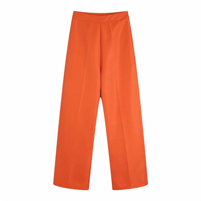 Straight High Waist Orange Baggy Pants Women