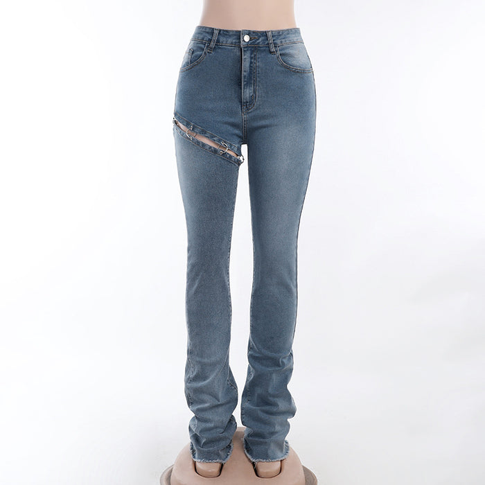 Personalized Detachable Jeans Summer Street Hipster High Waist Slim Trousers for Women