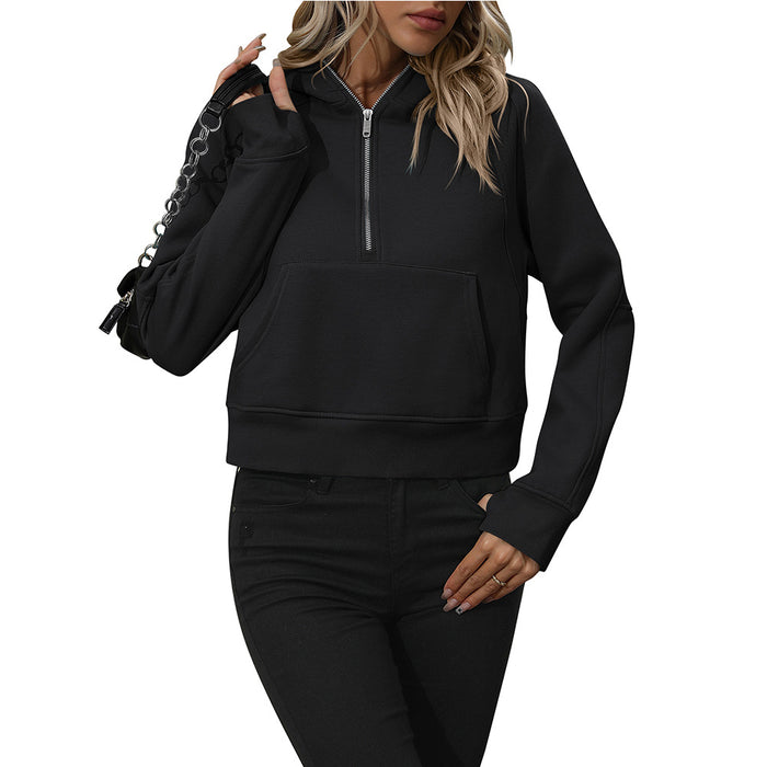 Ladies Half Zip Pullover Sweatshirt Short Chic Sweatshirt