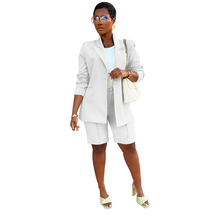 Women Clothing Suit Shorts Jacket Two-Piece Set Spring Summer Office