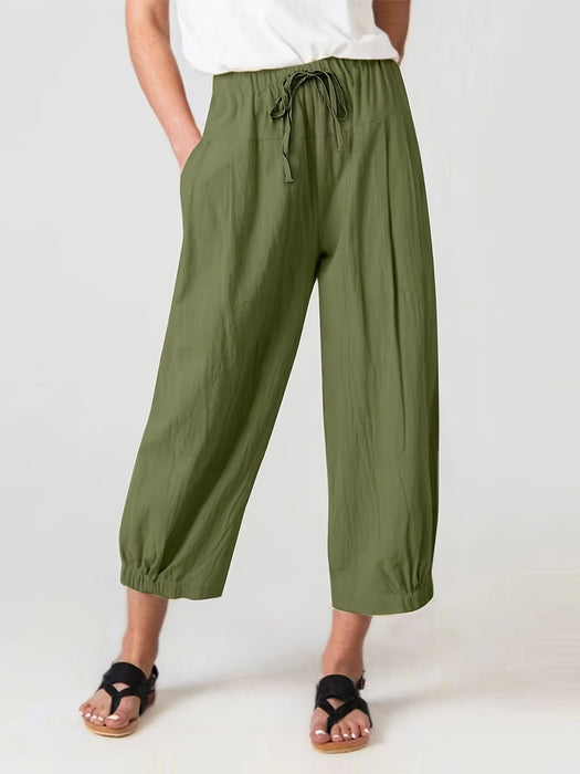 Summer Cropped Pants Pocket Casual Pants Women Loose Wide Leg Pants outside