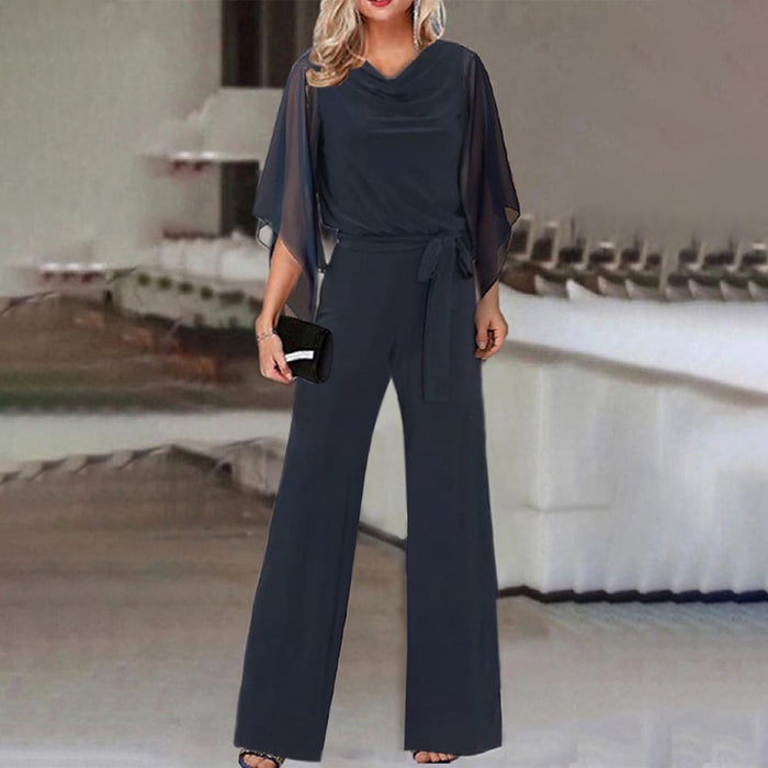 Summer Solid Color High Waist Lace up Casual Jumpsuit Straight Leg Pants Women