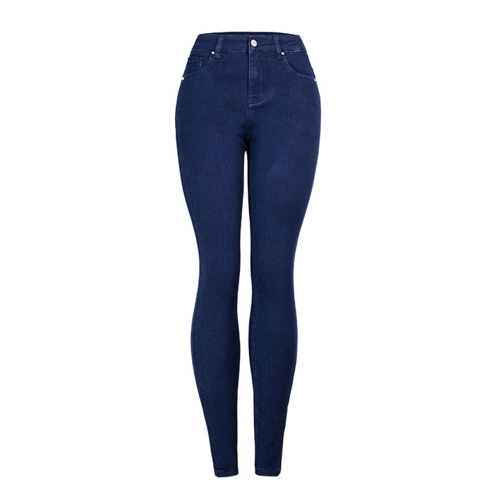 Spring Summer Skinny Dark Blue Slimming Mid Waist Slim Fit Denim Pencil Pants Women Pants Trousers