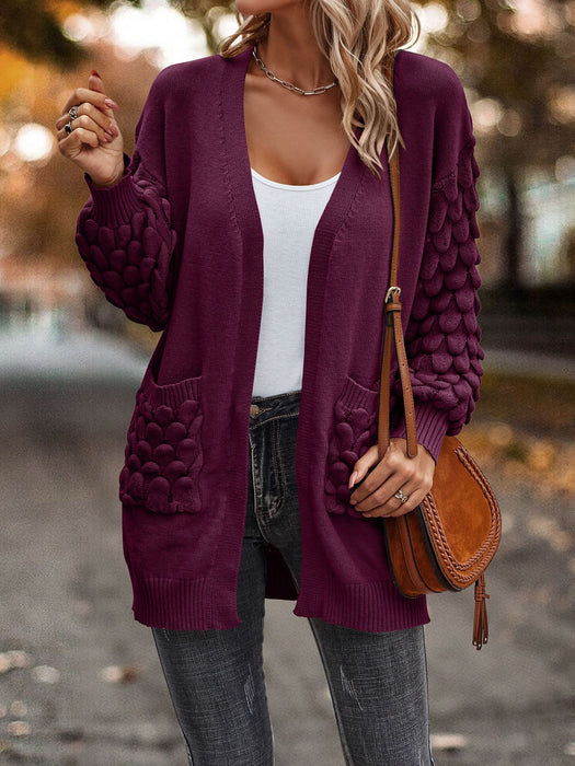 Autumn Winter Solid Color V neck Cardigan Long Sleeve Knitted Pocket Sweater