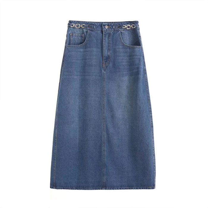 Spring Women Clothing Office Stitching Blue Denim Skirt