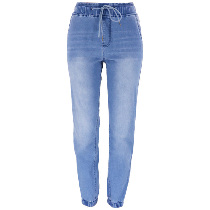 Blue Mid-Waist Light Blue Office Washed Denim Trousers Autumn Winter Spring Wear All-Matching Women Wear