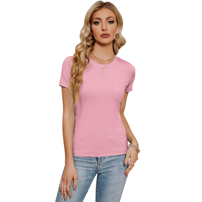 Short Sleeve round Neck T shirt Women Slim Stretch Sweater